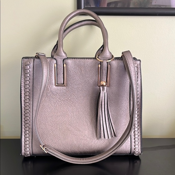 Dasein Handbags - Dasein Handbag Vegan Leather Tassel Shoulder Bag Work Tote with Long Strap